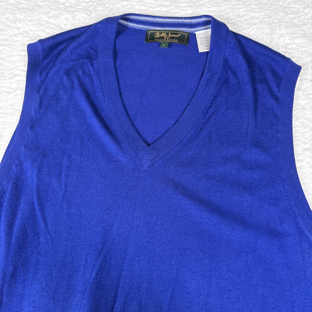 Bobby Jones Collection V-Neck Mens L Blue Silk Cotton Cashmere Sweater Vest